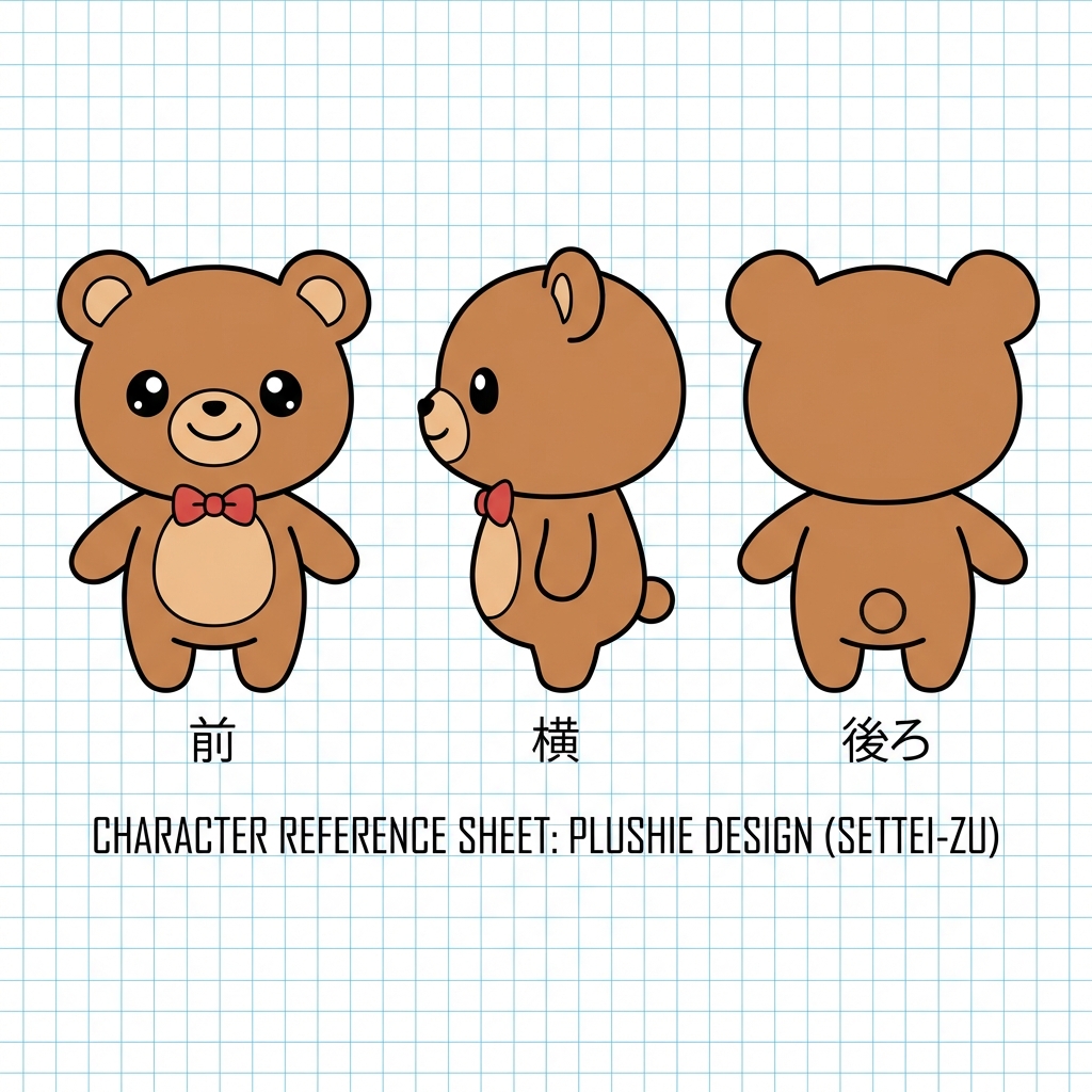 推しぬい三面図（設定図）の例