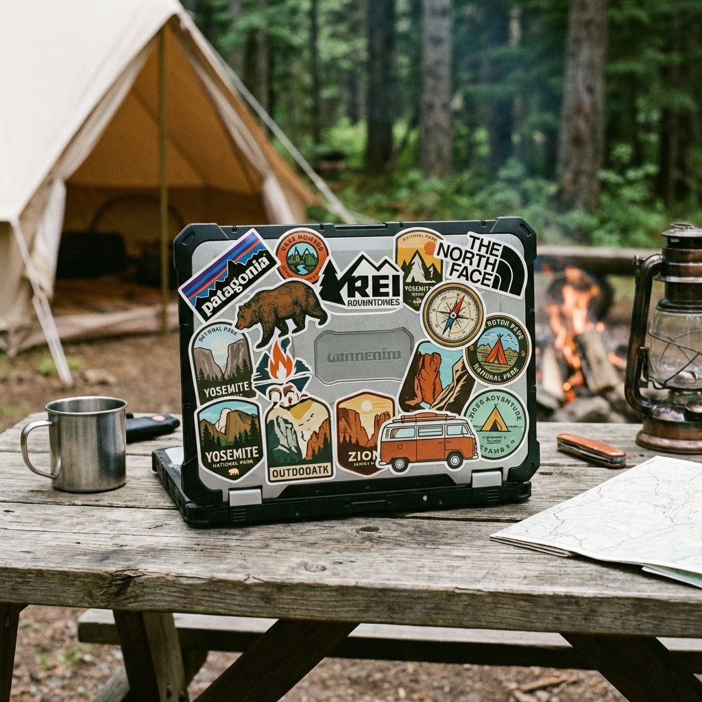 高耐久ステッカーを貼ったアウトドアギア