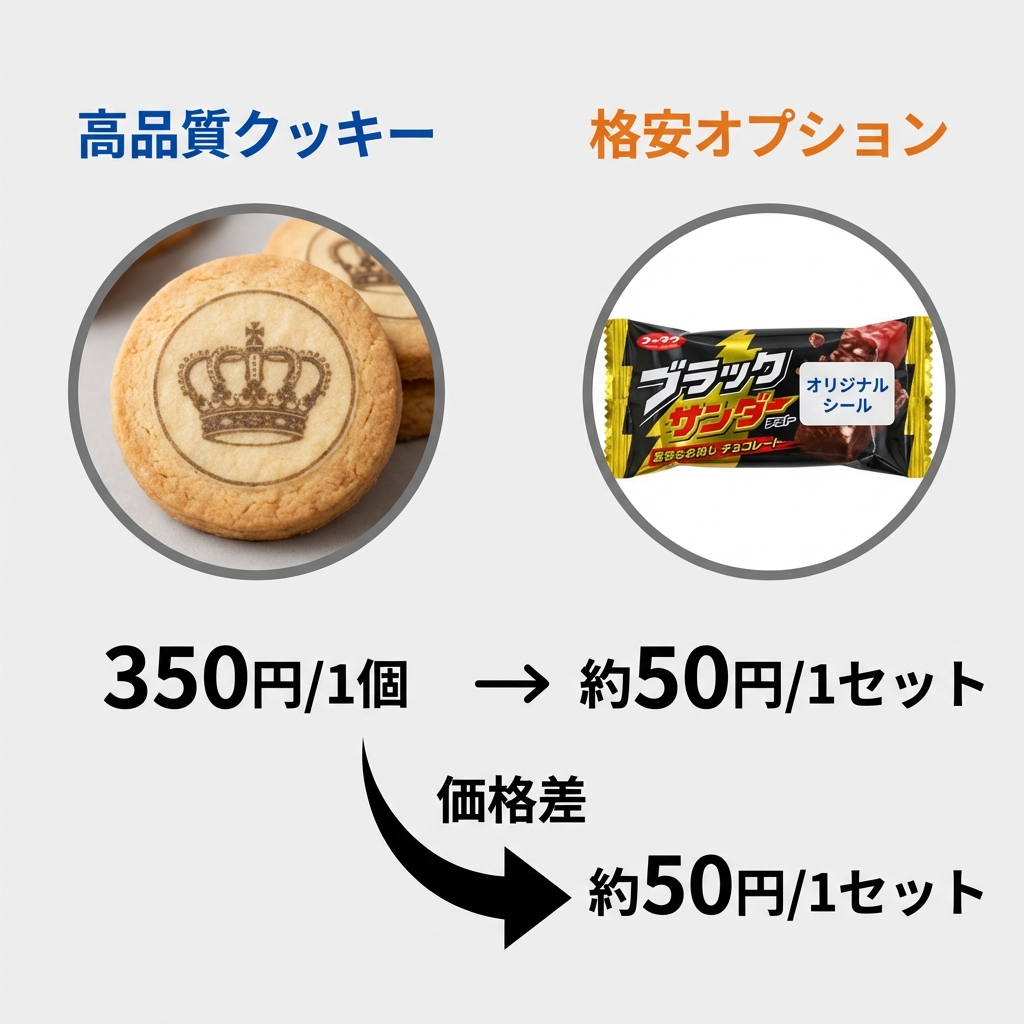 本命用(オリジナル菓子)とバラ撒き用(市販菓子+シール)のコスト比較