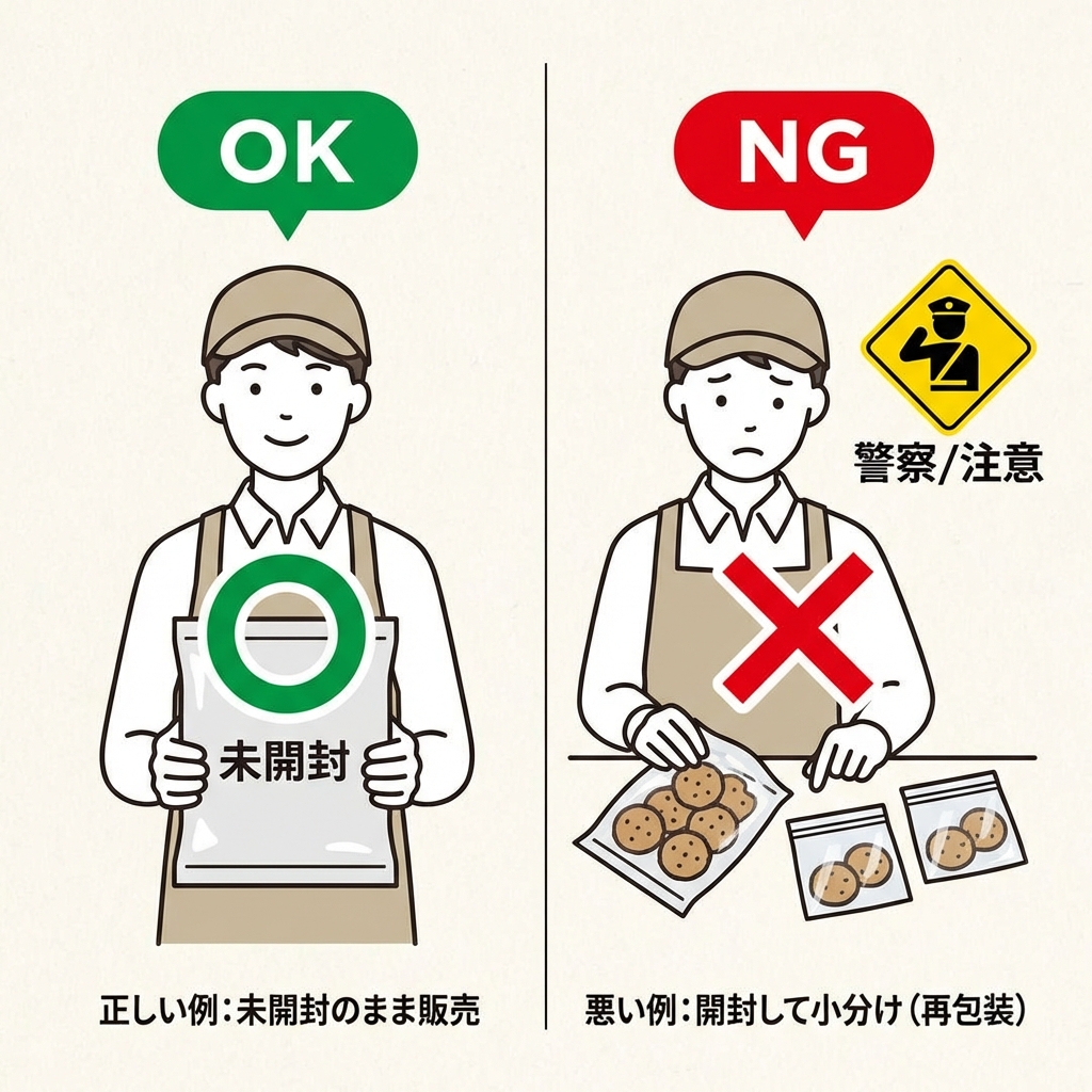 お菓子販売のOKラインとNGライン:未開封転売はOK、開封・詰め合わせはNG